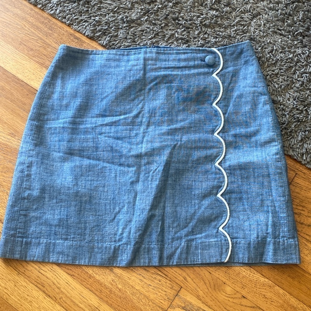 J. Crew Scalloped Chambray Blue Skirt Size 10